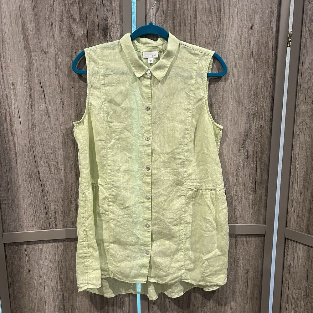 J Jill Love Linen Tunic Sleeveless Button Down Lagenlook Green Color Sz M